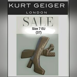 New Kurt Geiger Size 7 Olive Green Platform Chunky Retro Tall Stylish Boots